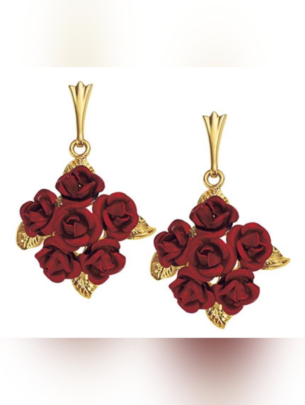 Danbury Mint Dozen Red Roses 14 Karat Gold Plated Earrings